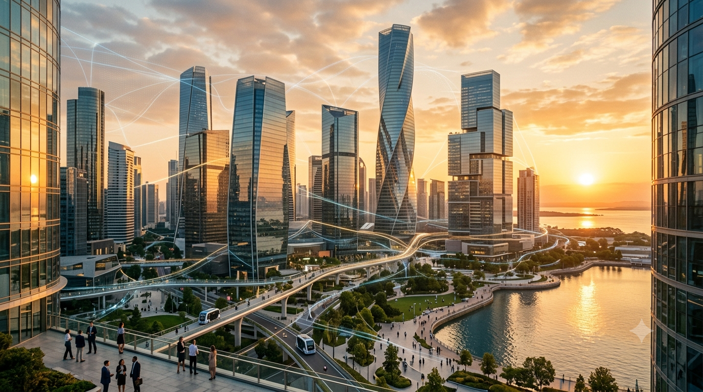 A connected enterprise landscape — organizations operating with shared, real-time intelligence