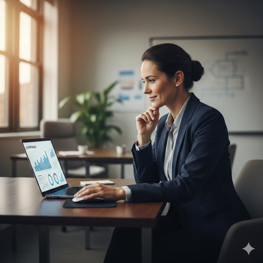 Professional reviewing operational analytics